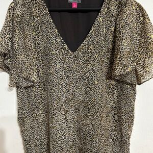Vince Camuto Animal Print V-Neck Blouse